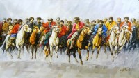 Momin Khan, 24 x 42 Inch, Acrylic on Canvas, Horse Painting, AC-MK-024